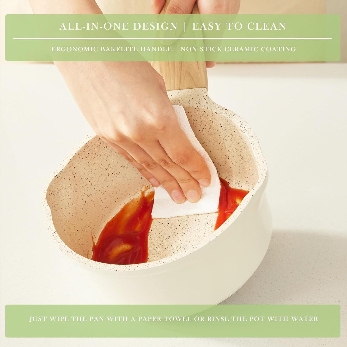 Pots and Pans Set Non Stick, Healthy Ceramic Cookware Set, 3pcs Kitchen Pots Frying Pan Saucepan, PFAS-Free, Cream