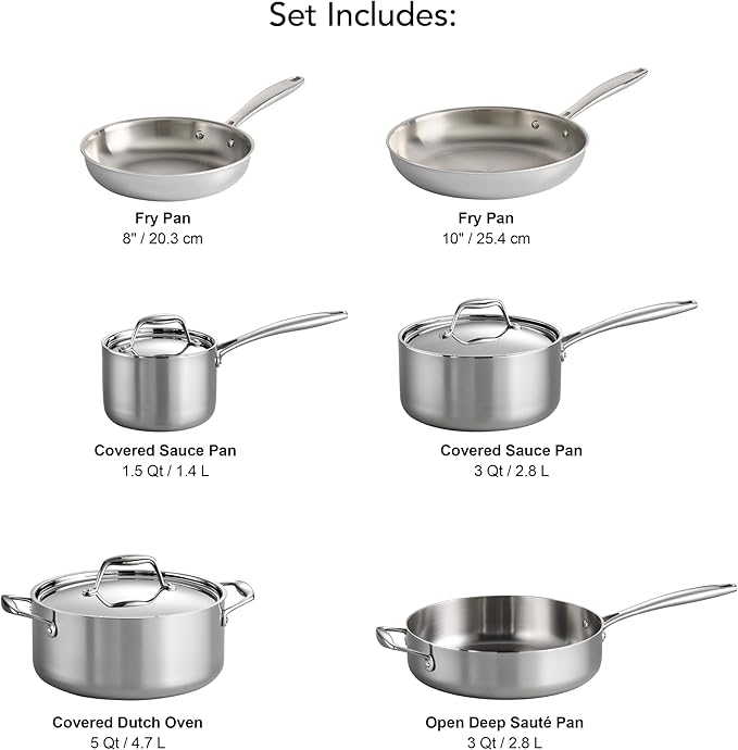 Tramontina Tri-Ply Clad Stainless Steel 9-Piece Cookware Set with Lids, Pots and Pans Kitchen Set, Induction-Ready, Dishwasher-Safe, NSF-Certified