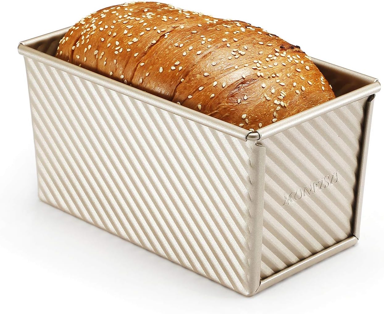 Monfish Pullman loaf Pan – loaf pan w lid - Wavy Non-Stick Toast Mold - Loaf Bread Baking Pan champagne gold (8.5x4.75x4.5)
