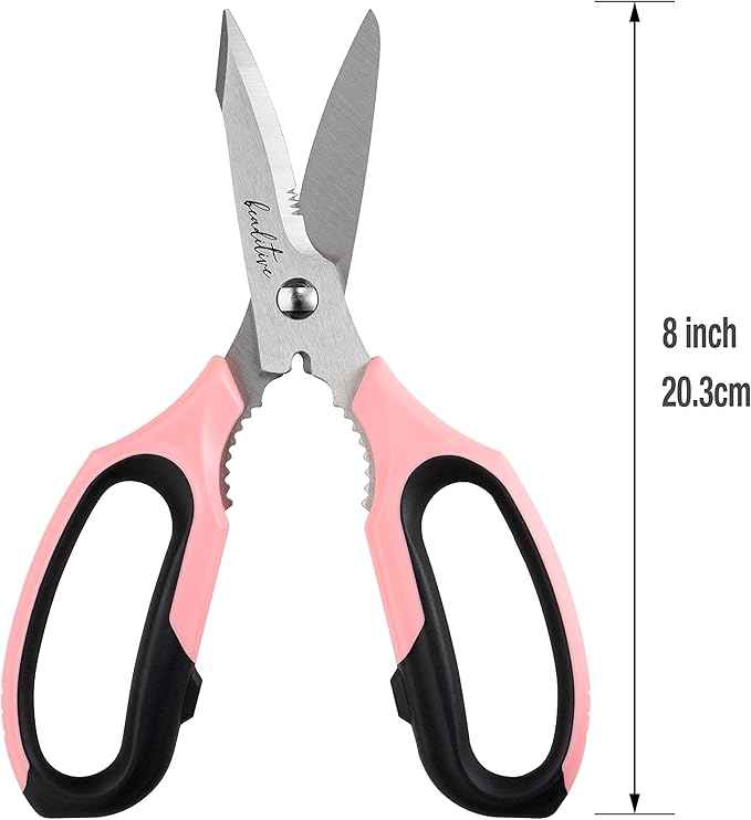 Beaditive Multi-Purpose 8" Kitchen Shears - Detachable, Serrated Blades, Japanese Stainless Steel - Ergonomic Handle, Protective Cover - Dishwasher Safe