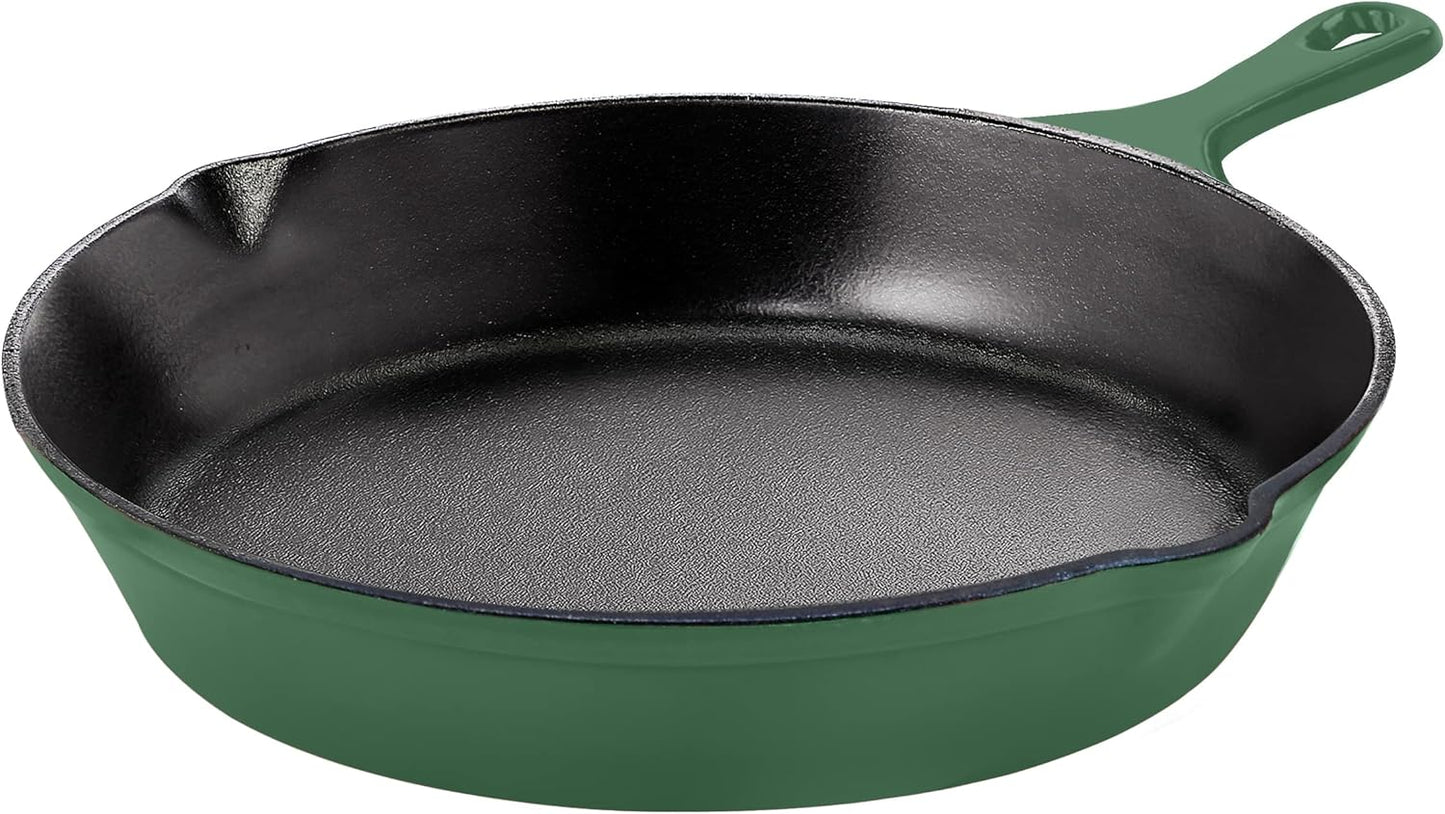 Utopia Kitchen Cast Iron Frying Pan 8 Inch, Cast Iron Chefs Pan, Pre Seasoned Skillet, Safe Grill Cookware for Indoor & Outdoor Use, Green