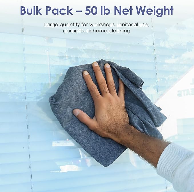 Huck & Terry Tshirt Bag of Rags Multicolored (50LB), Cotton Blend, Paint Cloth and Multipurpose, Kitchen, Auto, Staining Rags, Lint Free Absorbent Washable 18 x 18 in