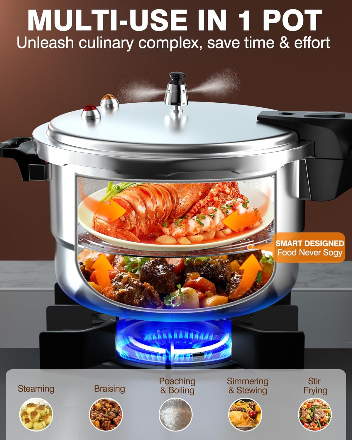WantJoin 11Qt Aluminum Pressure Cooker w/Release Valve & Multiple Protective Devices,Pressure Canner Compatible with Gas & Induction Cooker,Canner Rack Included