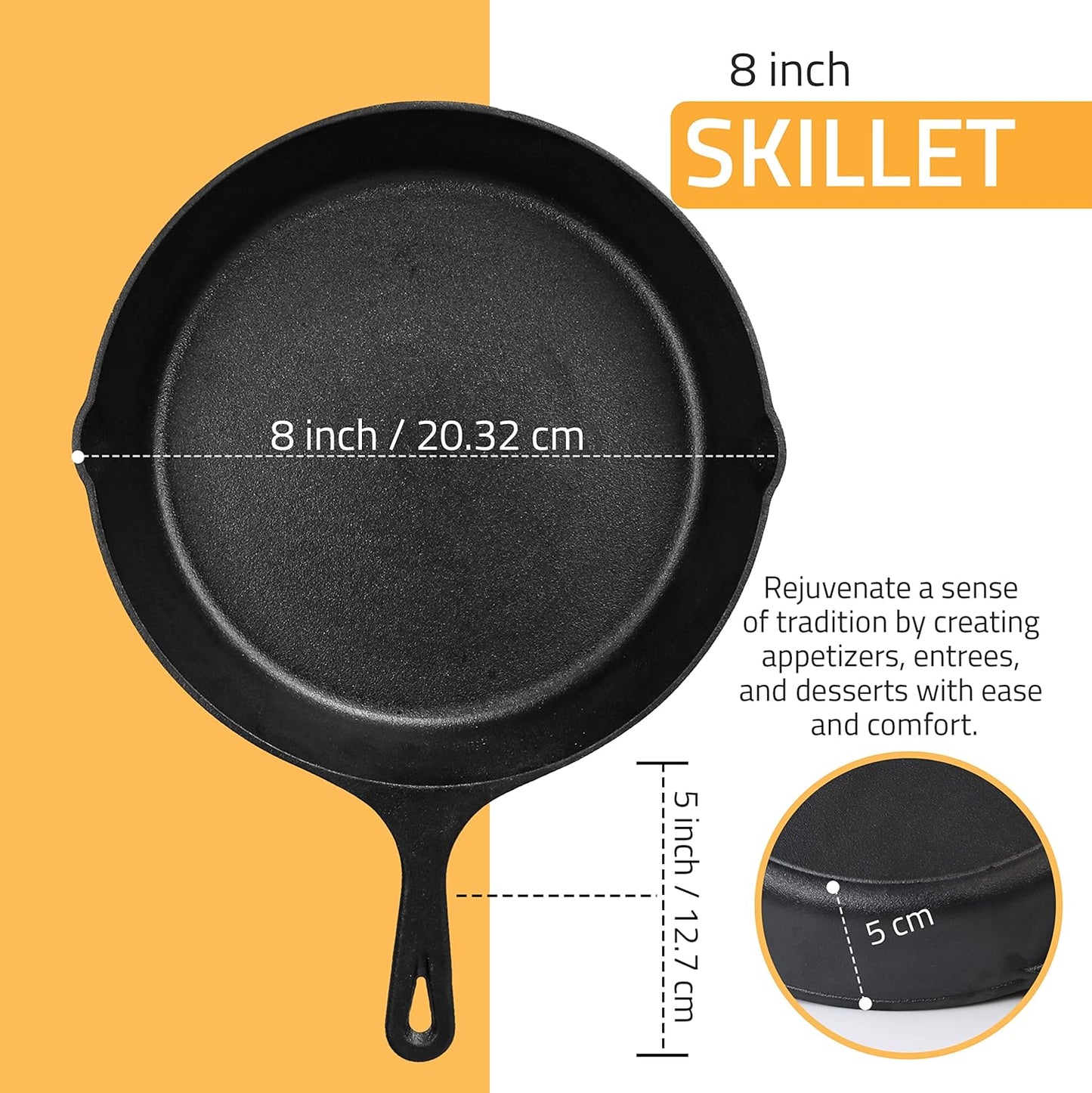 Utopia Kitchen Cast Iron Frying Pan 8 Inch, Cast Iron Chefs Pan, Pre Seasoned Skillet, Safe Grill Cookware for Indoor & Outdoor Use, Black
