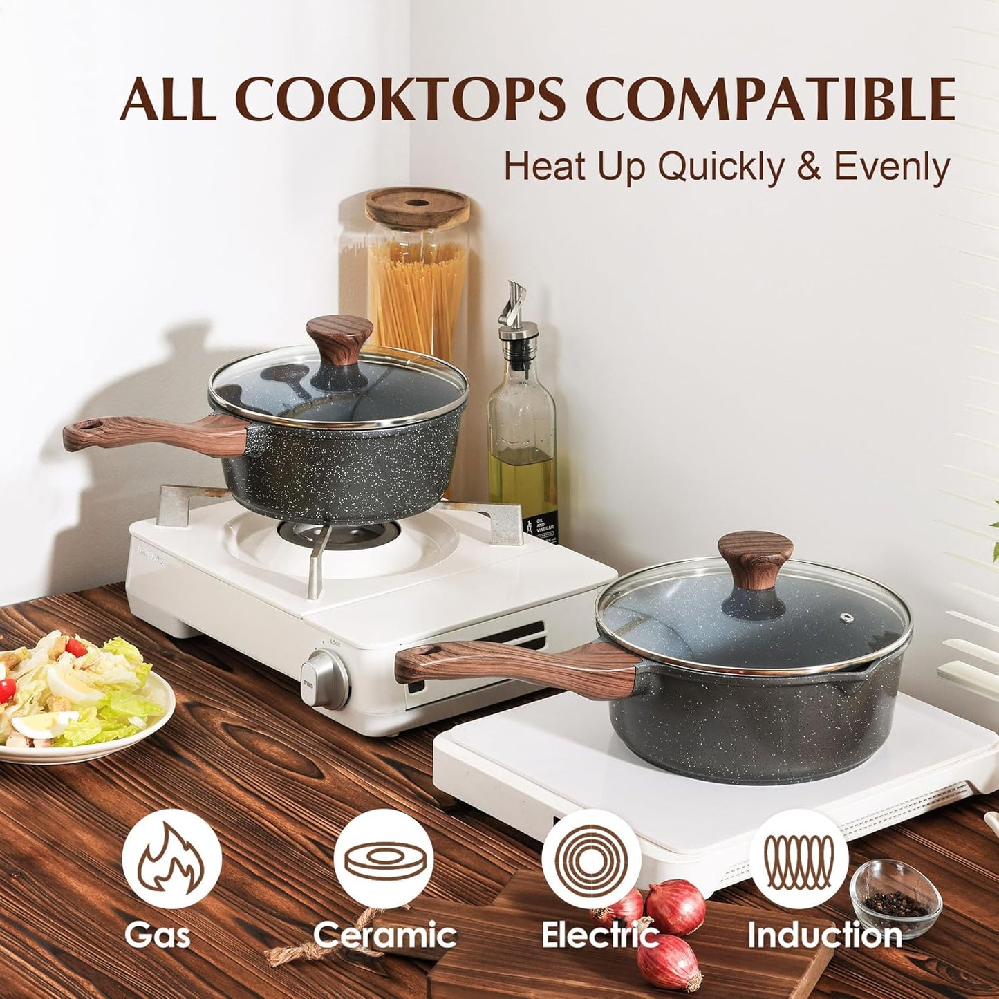 SENSARTE Nonstick Saucepan with Lid, 2.0 Quarts Small Pot with Swiss Granite Coating, Stay-cool Handle, Handy Sauce Pot Small Kitchen Cooking Pot, Induction Comptable, Free of Intentionally Added PFOA