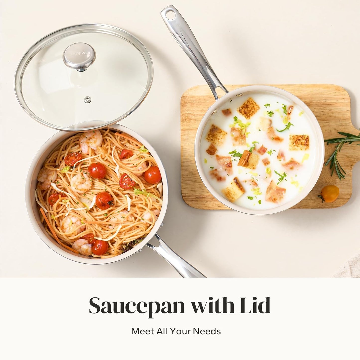 Redchef Nonstick Ceramic Sauce Pan with Lid, 2.5QT Small Cooking Pot with Stay-Cool Handle, Kitchen Non Toxic Soup Pot, PTFE & PFOA Free, Oven & Dishwasher Safe, Compatible with All Stovetops-Blue