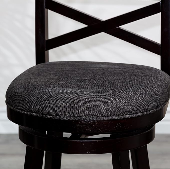 DTY Indoor Living Meeker X Back Fabric Swivel Stool, 30” Bar Height, Espresso Finish, Charcoal Fabric Seat