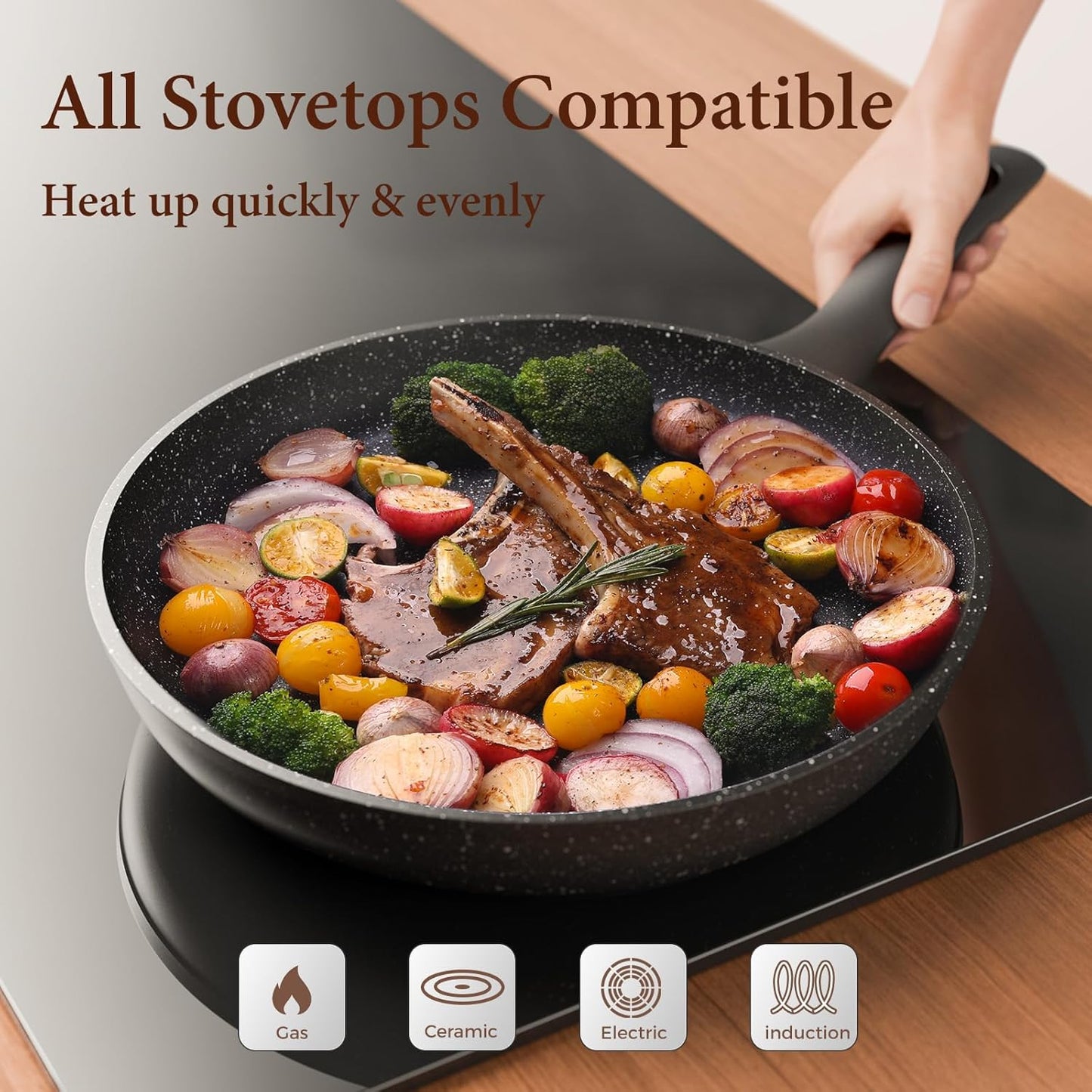 Non Stick Frying Pans,Healthy Stone Cookware,Deep Frying Pan Skillet,Omelette Pan,Egg Pans Nonstick,PFOA-free Non Toxic Frying Pan (8 Inch)