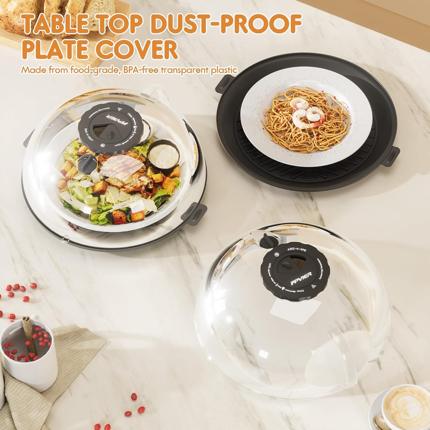 Microwave Splatter Cover for Food, Plastic Microwave Cover with Water Steamer and Integrated Handle, 10 Inch Splatter Guard Lid with Plate, Kitchen Gadgets & Accessories (Black, 10 inch)