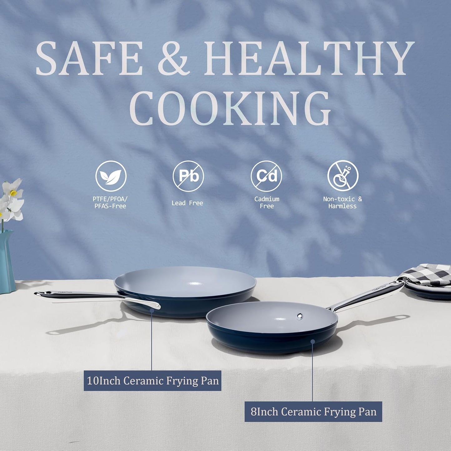 Nonstick Ceramic Frying Pan 8 Inch for Induction Cooktop - Non Toxic PTFE/PFOA/PFAS Free, Oven & Dishwasher Safe up to 500ยฐF - Non Stick Small Egg Skillet with Stay-Cool Handle - Navy Blue