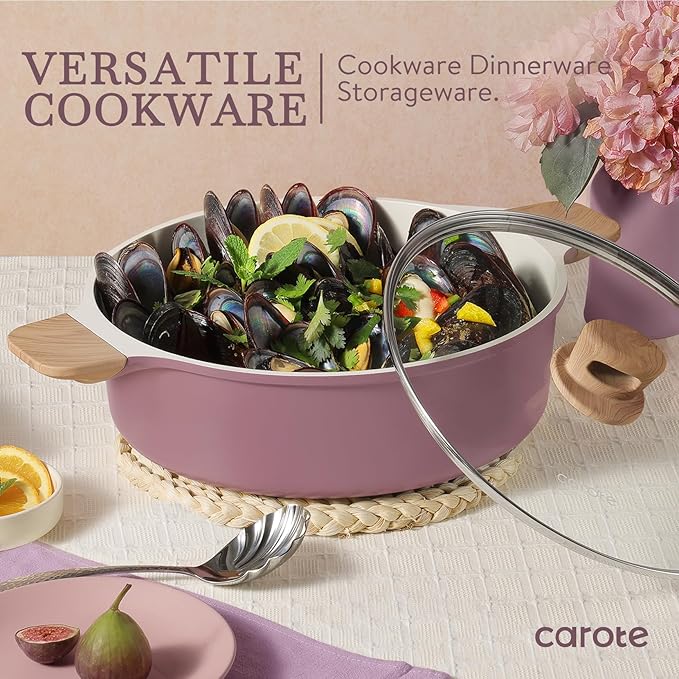 CAROTE 12 Pcs Pots and Pans Set Nonstick, Ceramic Cookware Set, Induction Cookware Non Stick Kitchen Cooking Set with Utensil and Pan Protectors, Purple