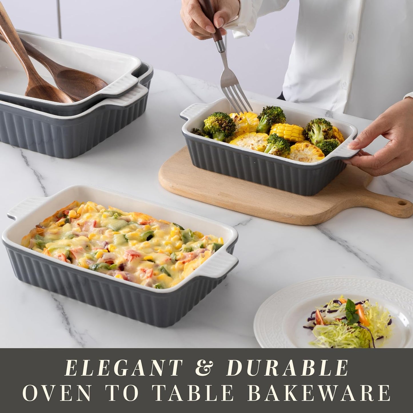 COOK WITH COLOR Casserole Dishes for Oven, Porcelain Baking Dishes, Ceramic Bakeware Sets of 4, Rectangular Pans Handles for Baking Cake Kitchen