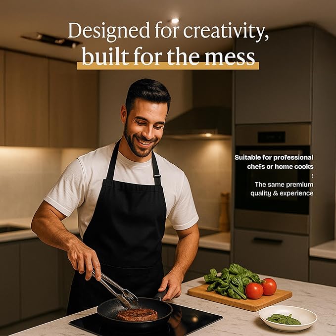 Will Well Chef Apron for Men and Women - 33" x 27" Large with 38" Waist Ties for a Comfy and Snug Fit, Durable and Lightweight, with 2 Spacious Pockets for Your Cooking Essentials - 2-Pack, Black