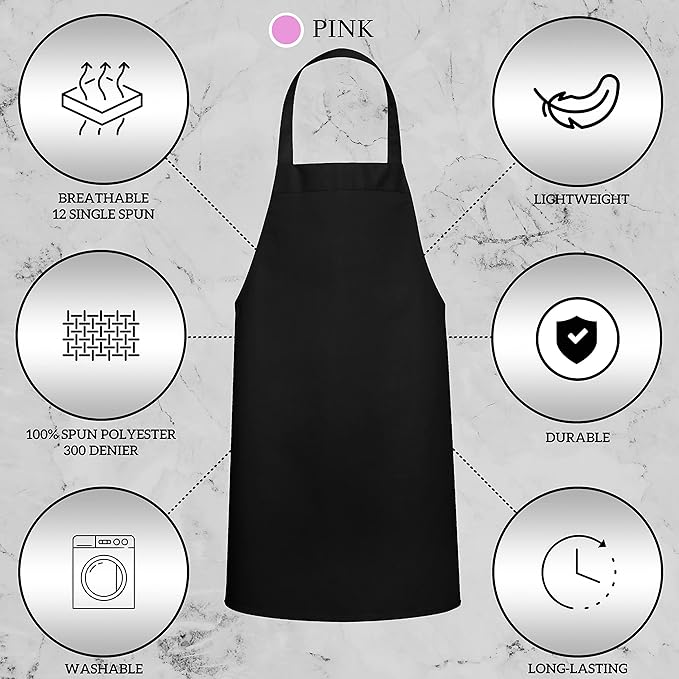 GREEN LIFESTYLE 2 Pack Chef Apron with Pockets – Grilling Aprons for Men, Waterproof Cooking Apron for BBQ, Work or Restaurant Use, Kitchen Aprons for Women with Pockets – Pink