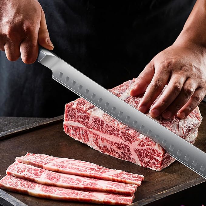 Brisket Slicing Knife, 11.6 Inch Carving Knife, Japanese High Carbon Steel Slicing Knives with G10 Handle, Full Tang Ultra Sharp Meat Cleaver for BBQ, Turkey, Roast, Brisket