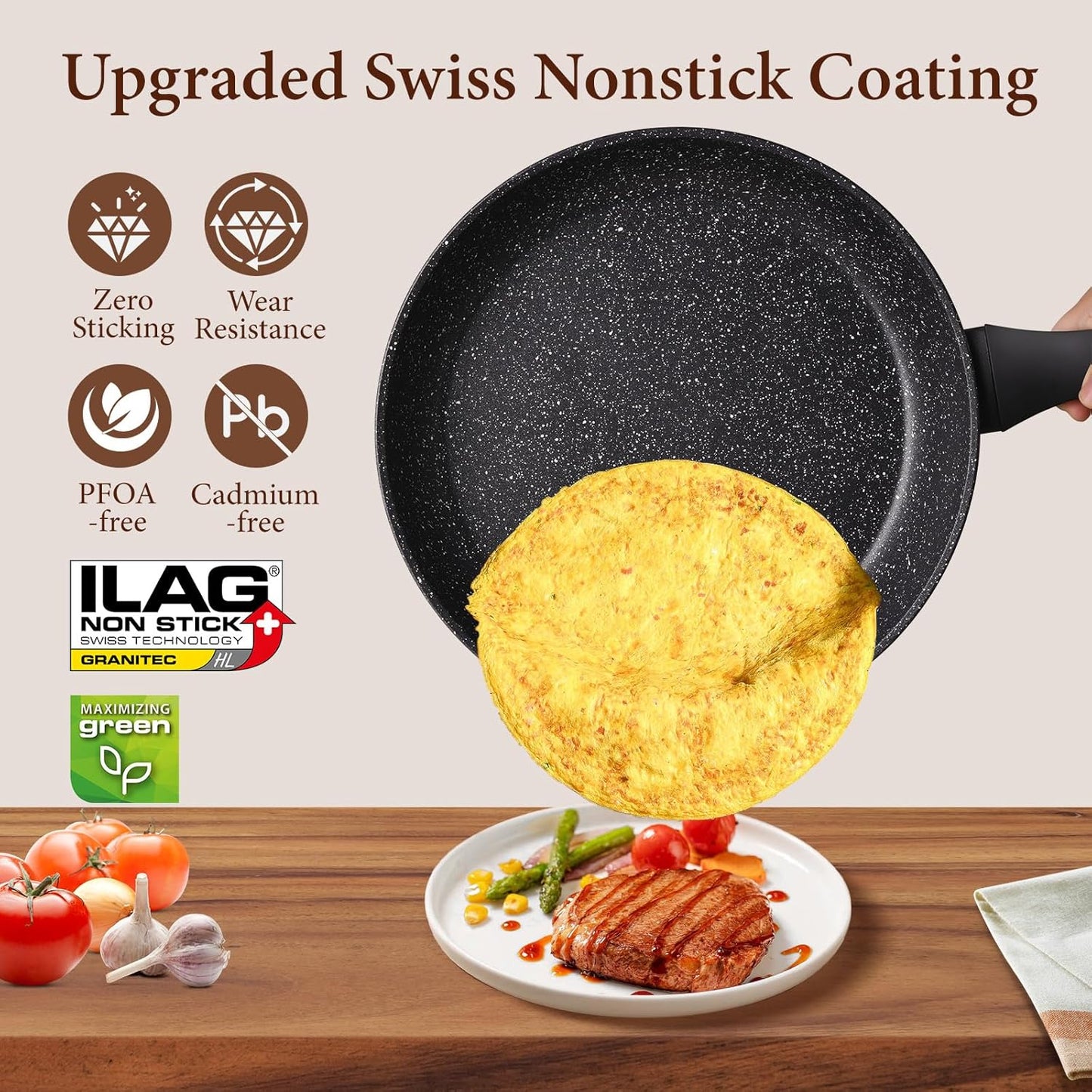 Non Stick Frying Pans,Healthy Stone Cookware,Deep Frying Pan Skillet,Omelette Pan,Egg Pans Nonstick,PFOA-free Non Toxic Frying Pan (8 Inch)