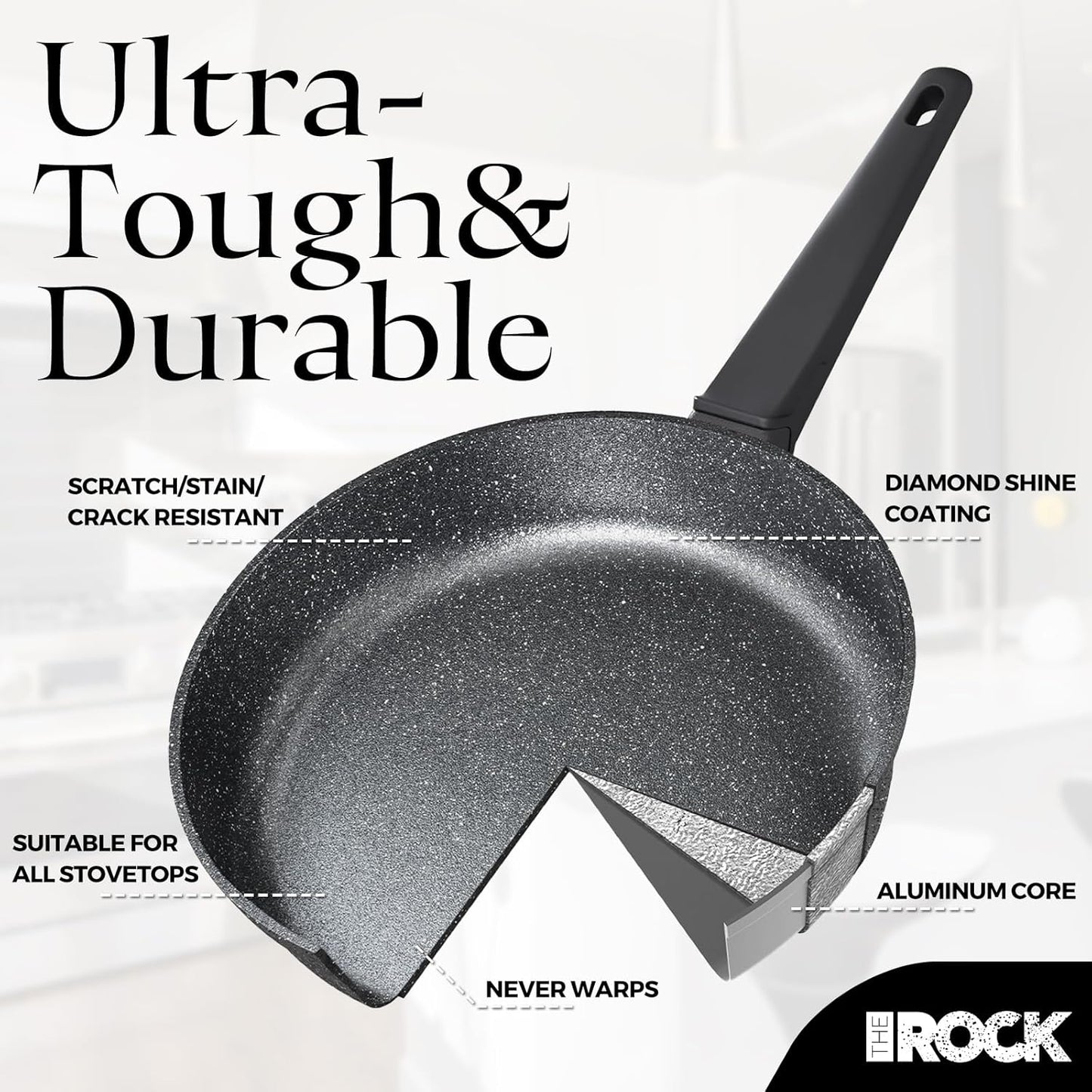 THE ROCK SOHO 8-Inch Non Stick Frying Pan – Nothing Sticks, Never Warps, Lasts Longer, Healthy Skillet with Heat-Resistant Handle, PFOA Free, Oven & Dishwasher Safe, Black