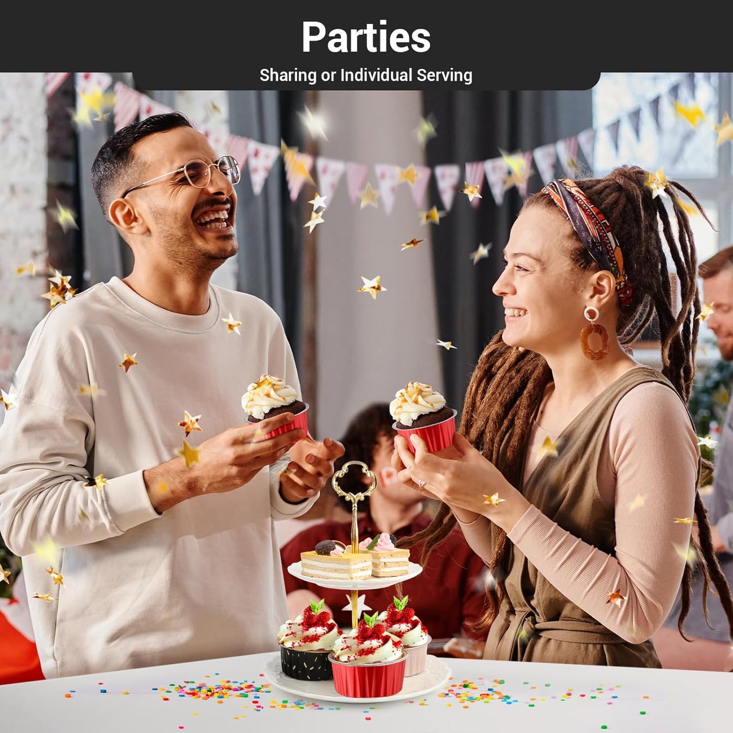 EUSOAR Disposable Ramekins, 30pcs 5oz Aluminum Foil Cupcake Baking Cups Containers with Lids, Dessert Cups Mini Aluminum Cheesecake Pan Creme Brulee Ramekins - Red