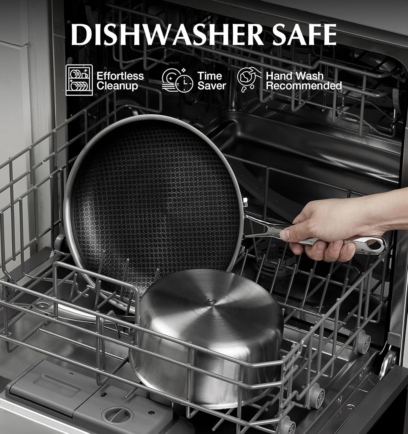 KOCH SYSTEME CS Hybrid Nonstick Stainless Steel Saucepan Set, 1QT & 2QT Triply Stainless Steel Saucepan Set with Hybrid Nonstick Honeycomb Interior, 4-Piece Sauce Pans, Induction Steel Pot Set