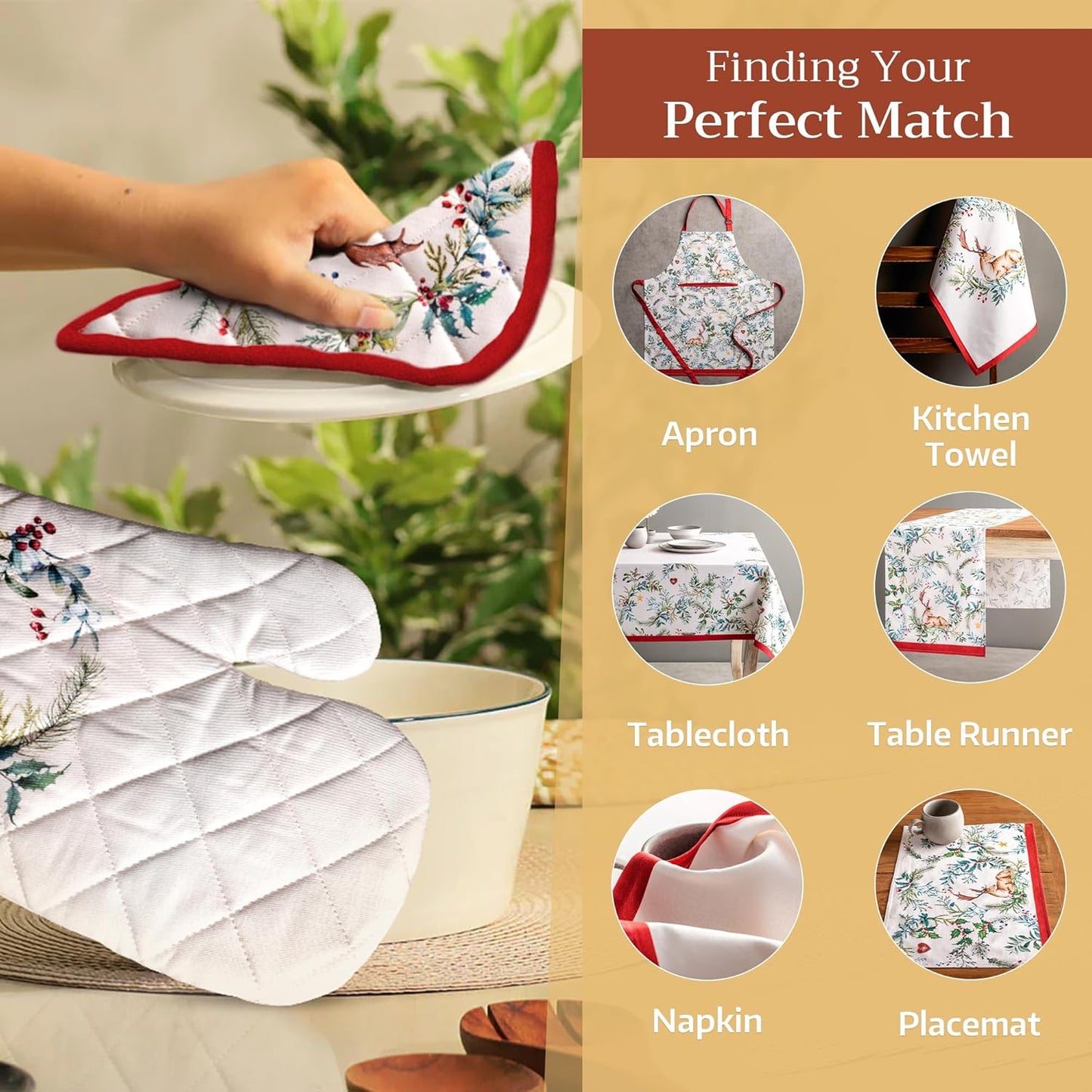 Maison d' Hermine Pot Holders Set 100% Cotton Heat Resistant Potholders 8" x 8" Hot Pads with Loop BBQ, Cooking, Baking, Grilling, Kitchen, Handling Hot Pans (Pack of 2, Holly Time)