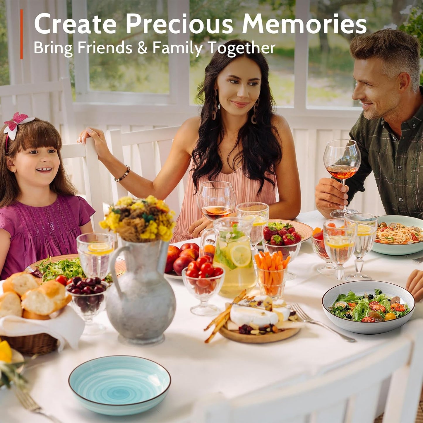 Sweese Pasta Bowls Set of 6, 30 Ounce Ceramic Salad Plates for Dishwasher & Microwave Safe - Solid Salad Bowls, Soup Bowls - Deep Plates Lipped Edges, Oven Safe Porcelain Plates Serving Bowls