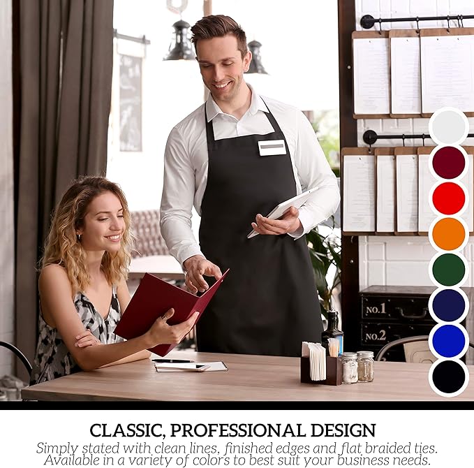 GREEN LIFESTYLE 12 Pack Professional Chef Apron – Grilling Aprons for Men, Waterproof Cooking Apron for BBQ, Work or Restaurant Use, Kitchen Aprons for Women – Burgundy, No Pockets