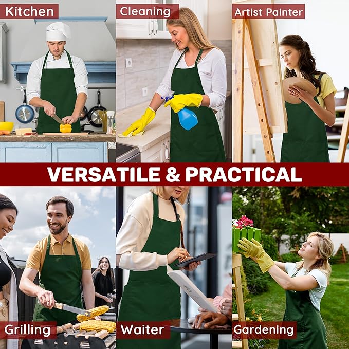 2 Pcs Plus Size Chef Apron, Unisex Professional Apron with 2 Pockets for Cooking, Work, Baking (Larger Size)