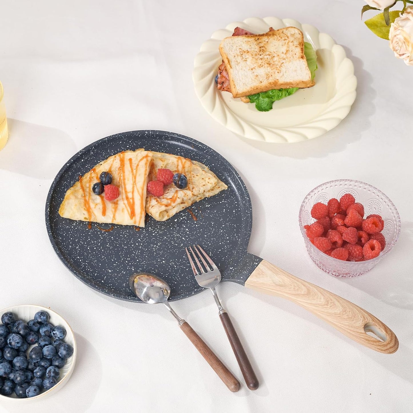 JEETEE Crepe Pan Nonstick, 11 inch Comales Para Tortillas Griddle Pan for Stove Top, Granite Coating Flat Pancake Pan Dosa Tawa, PFOA FREE and Induction Compatible (Grey)