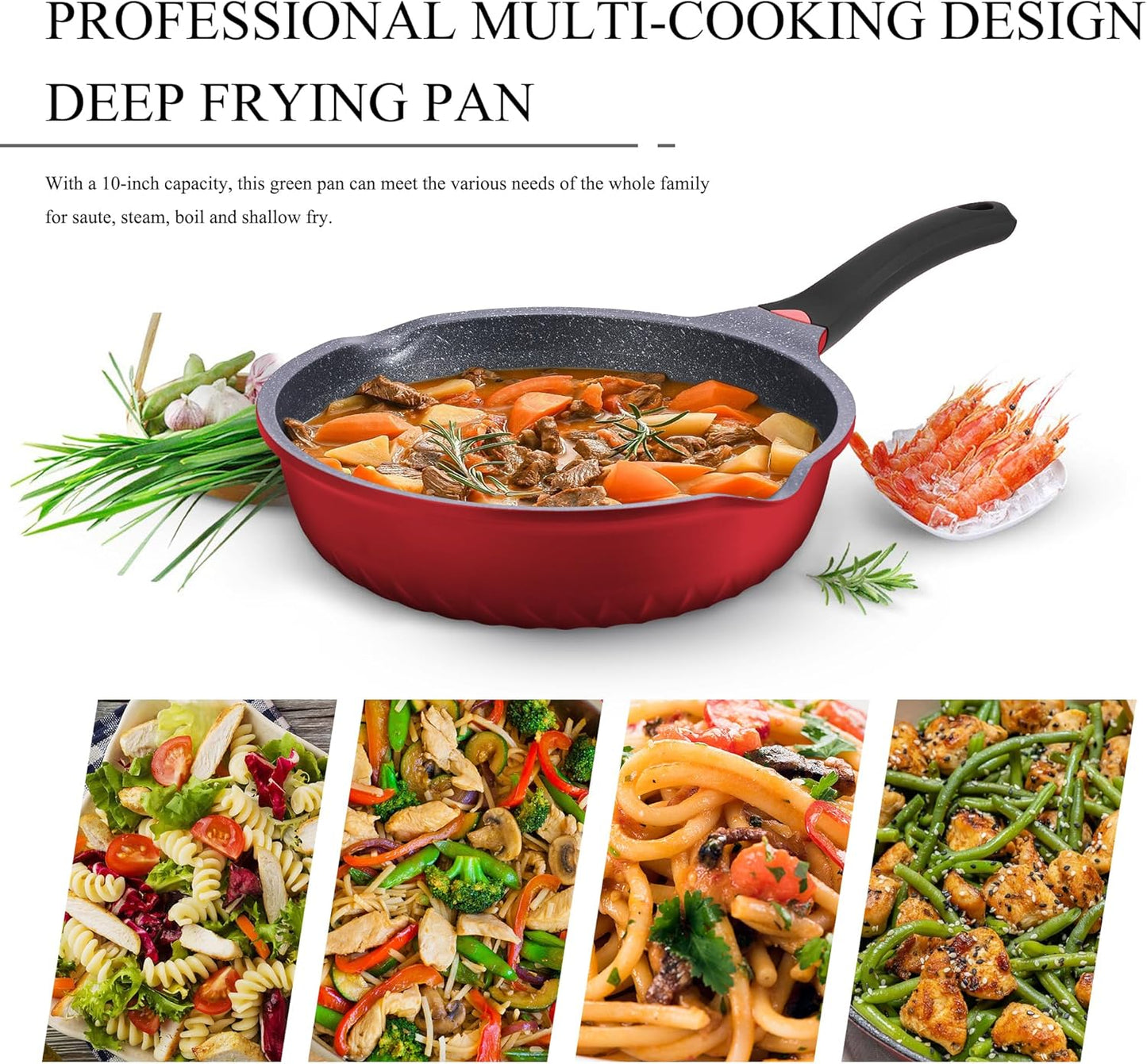 Vinchef Nonstick Skillet with Lid, 11In/5Qt Aluminum Deep Frying Pan with Lid and Heat Indicator, Anti Scratch and Anti Stain Deep Saute Pan, Induction Compatible