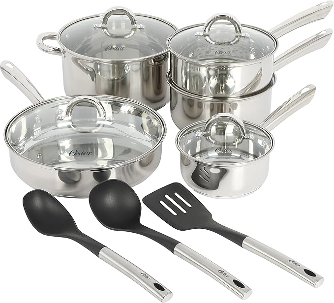 Oster Sangerfield 12 Piece Stainless Steel Cookware Set W/Kitchen Tools