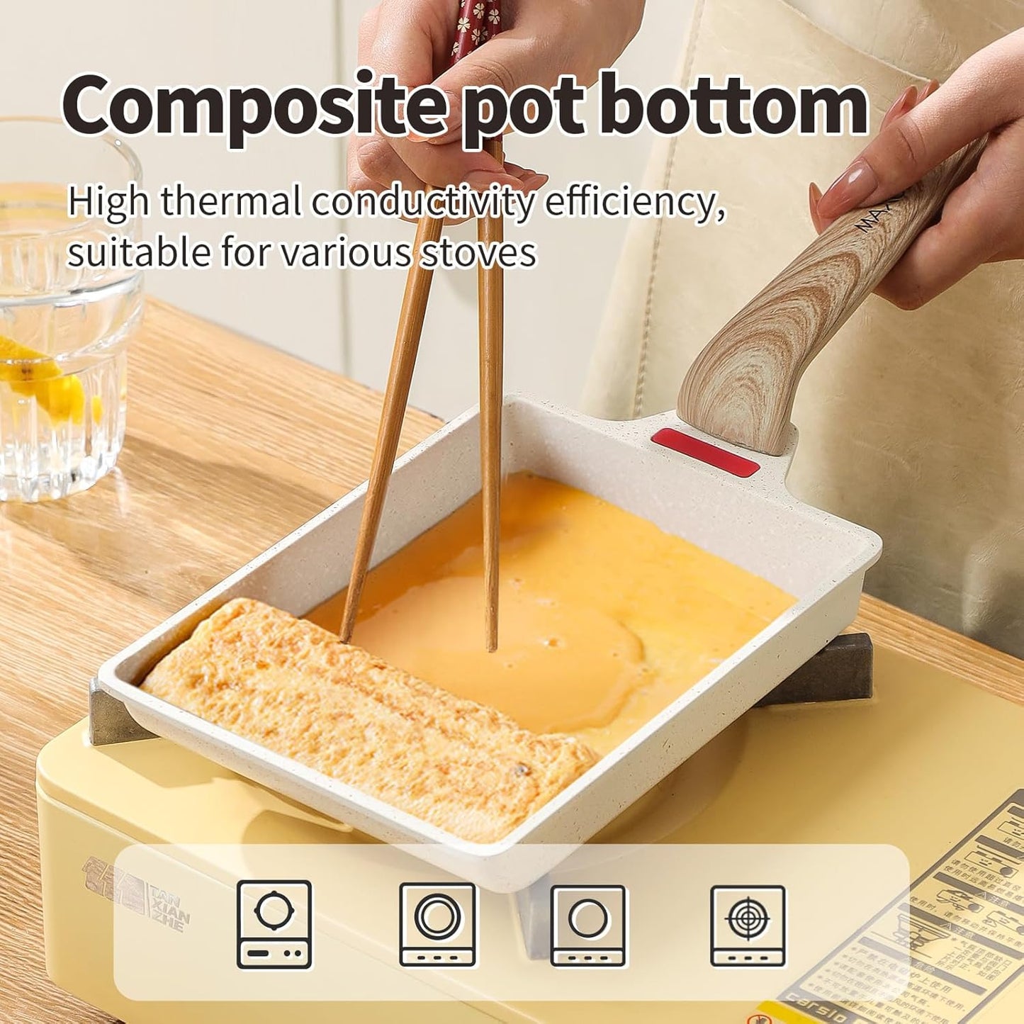 Small Egg Pan Tamagoyaki Nonstick Japanese Omelette Square Egg for Induction Gas Ceramic Stovetop