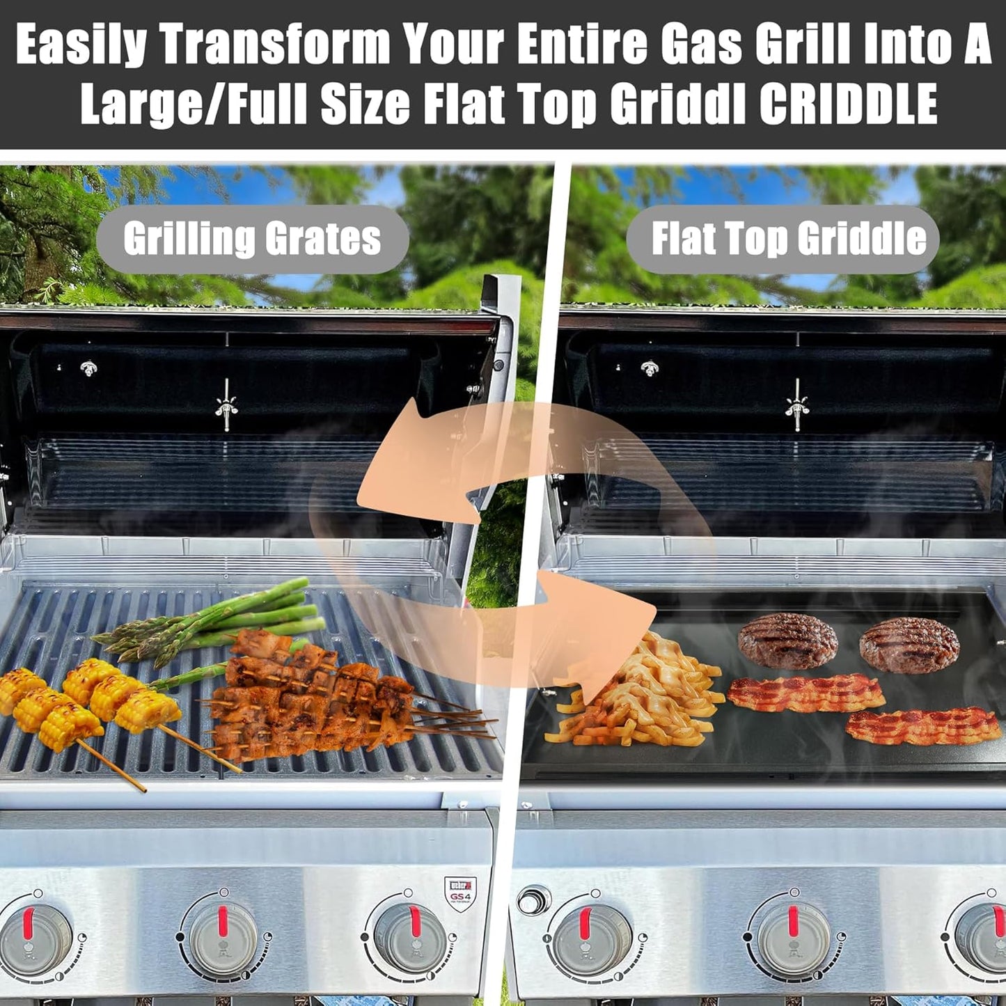 SafBbcue Full Size Griddle Inserts for Charbroil TRU-Infrared 463644220 463632320 463644220 Flat Top Griddle for Charbroil Grill Replacement Parts 463642316 466642416 G369-0030-W2, Carbon Steel