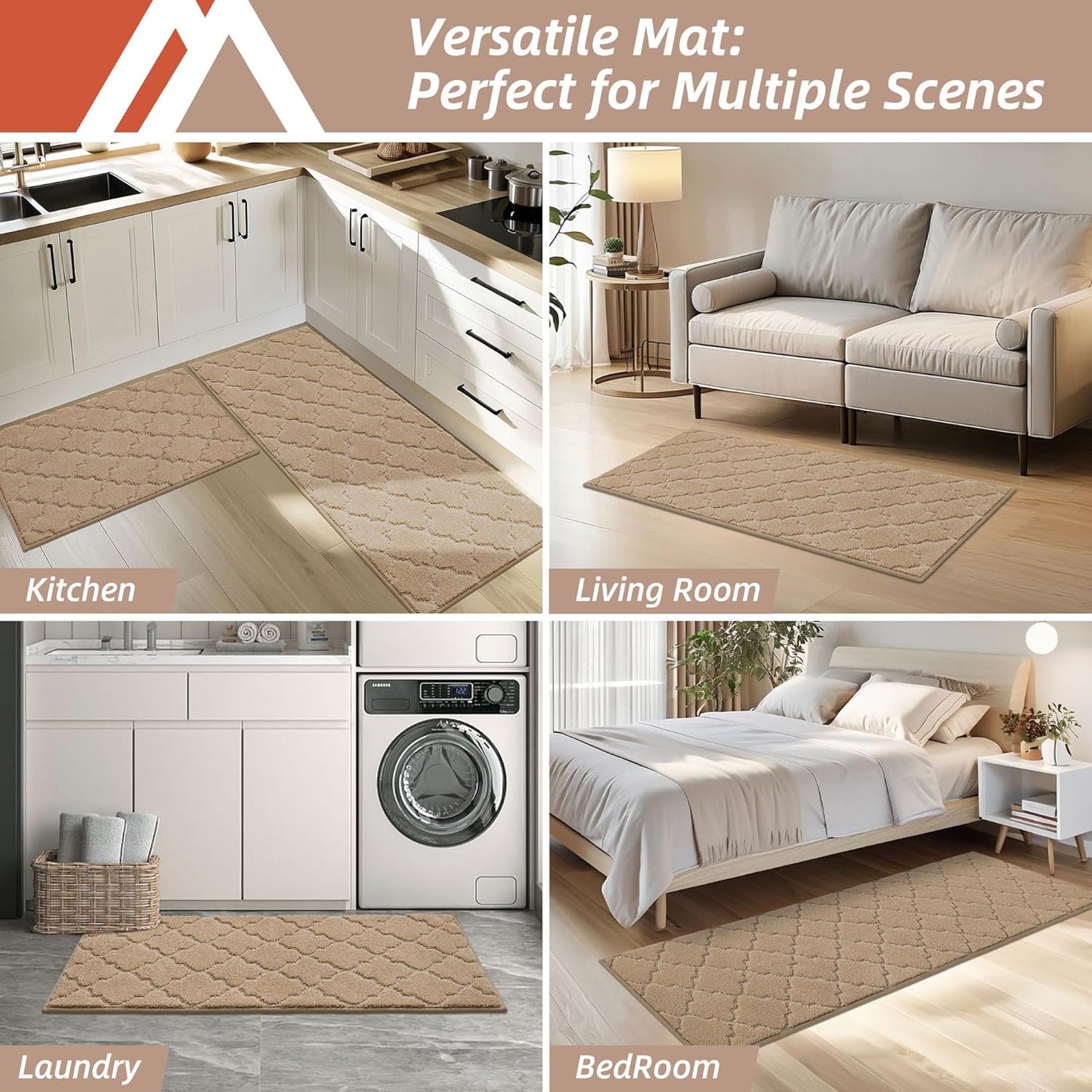 COSY HOMEER Soft Floor Mats for in Front of Sink Super Absorbent Kitchen Rugs 20"x59" Non-Skid Standing Mat Washable,Polyester,Beige