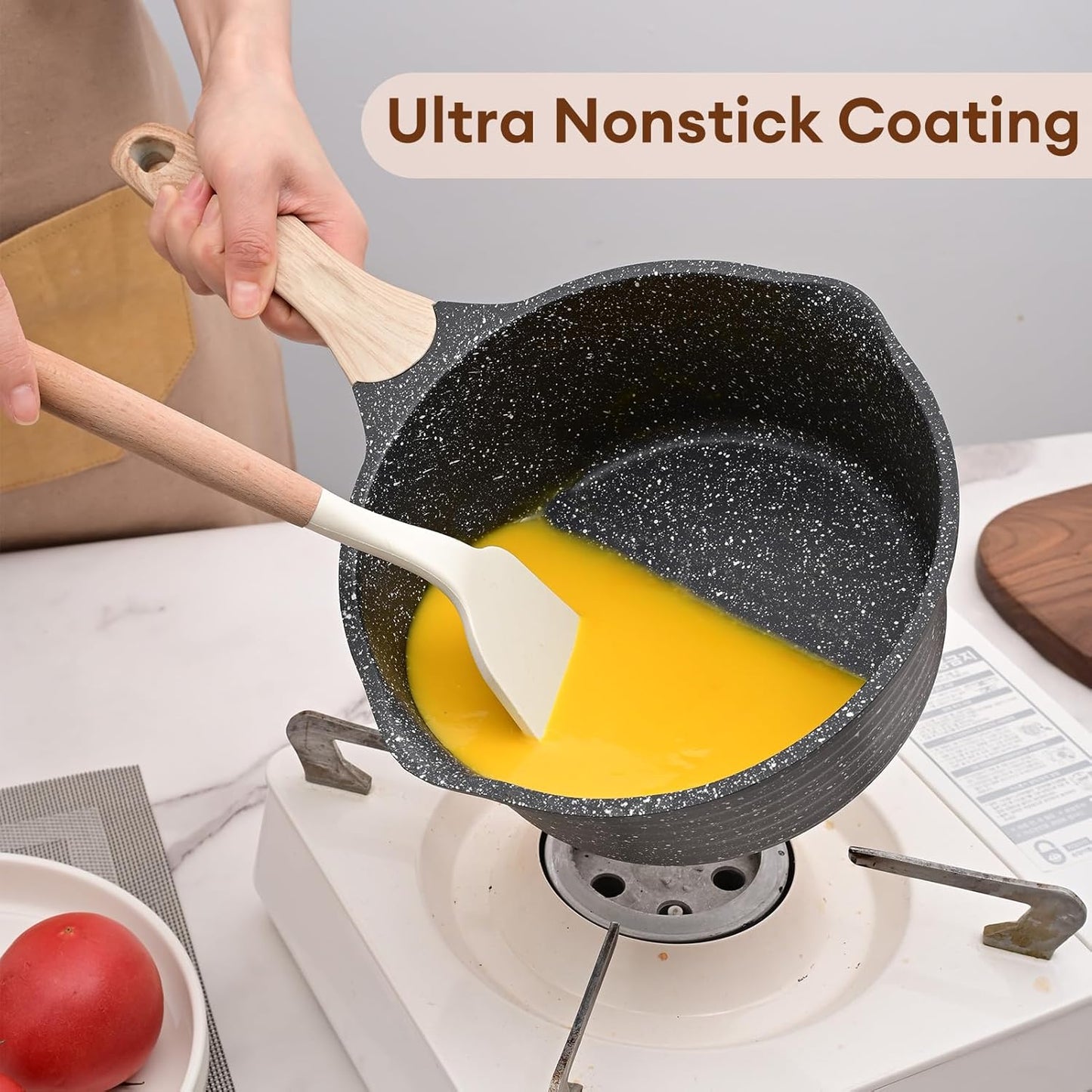 JEETEE 2.5 Quart Saucepan with Steamer Basket, Small Sauce Pot with Lid,Nonstick Coating with Pour Spout, Induction Compatible Cookware Sauce Pan for Cooking, PFOA/PFOS Free