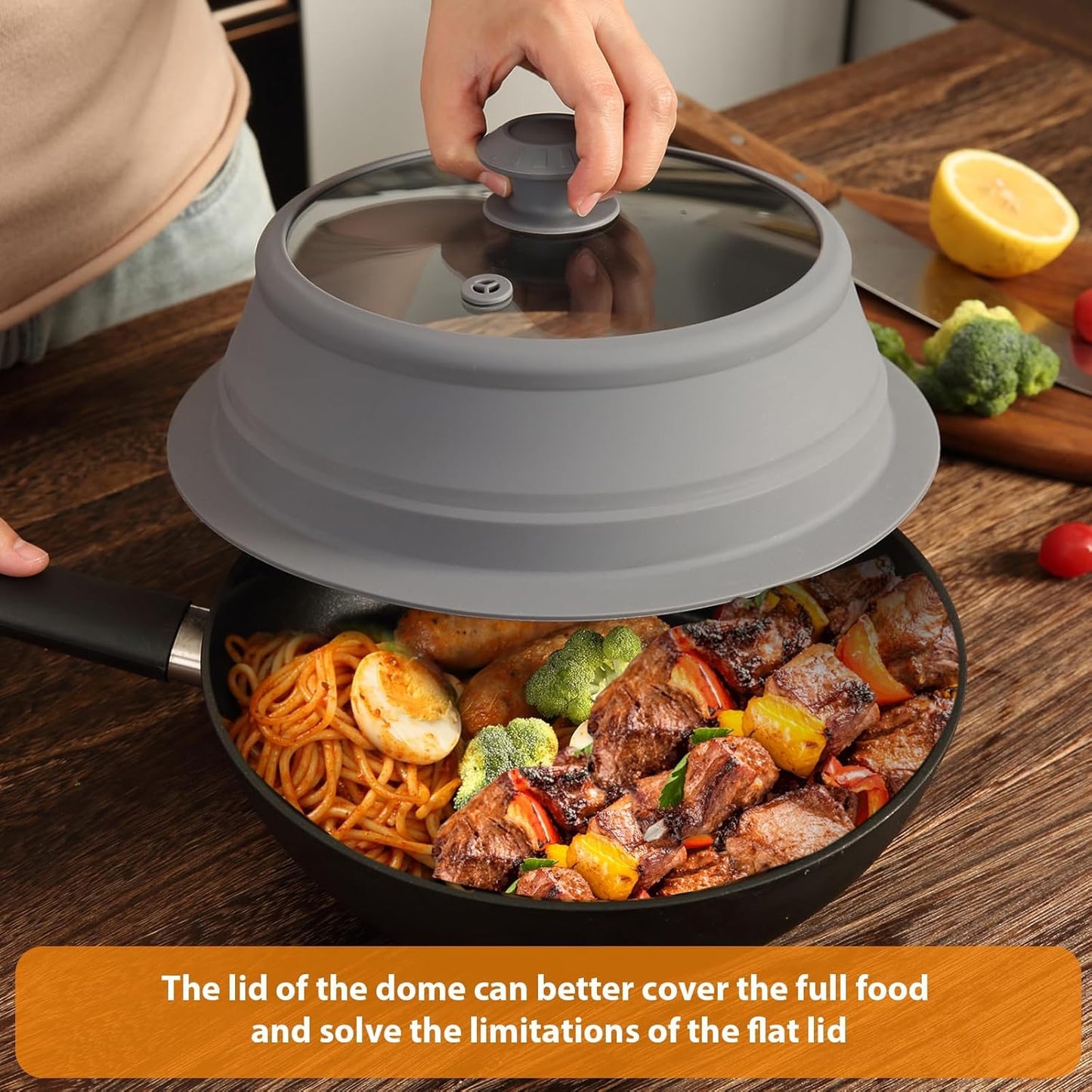 Collapsible Microwave Splatter Lid with Vented Tempered Glass Cover Wok Lid for Microwave Safe, Stockpot Steamer Pot Pan 11-12.5 inch Universal Multifunction Silicone Cover