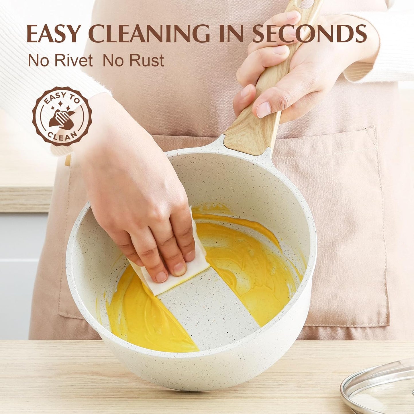 SENSARTE White Ceramic Nonstick Saucepan with Lid 2.0 Quarts, Small Cooking Pot with Stay Cool Handle, Induction Compatible Saucepot, White Granite Coating, Free of Intentionally Added PTFE/PFOA/PFAS