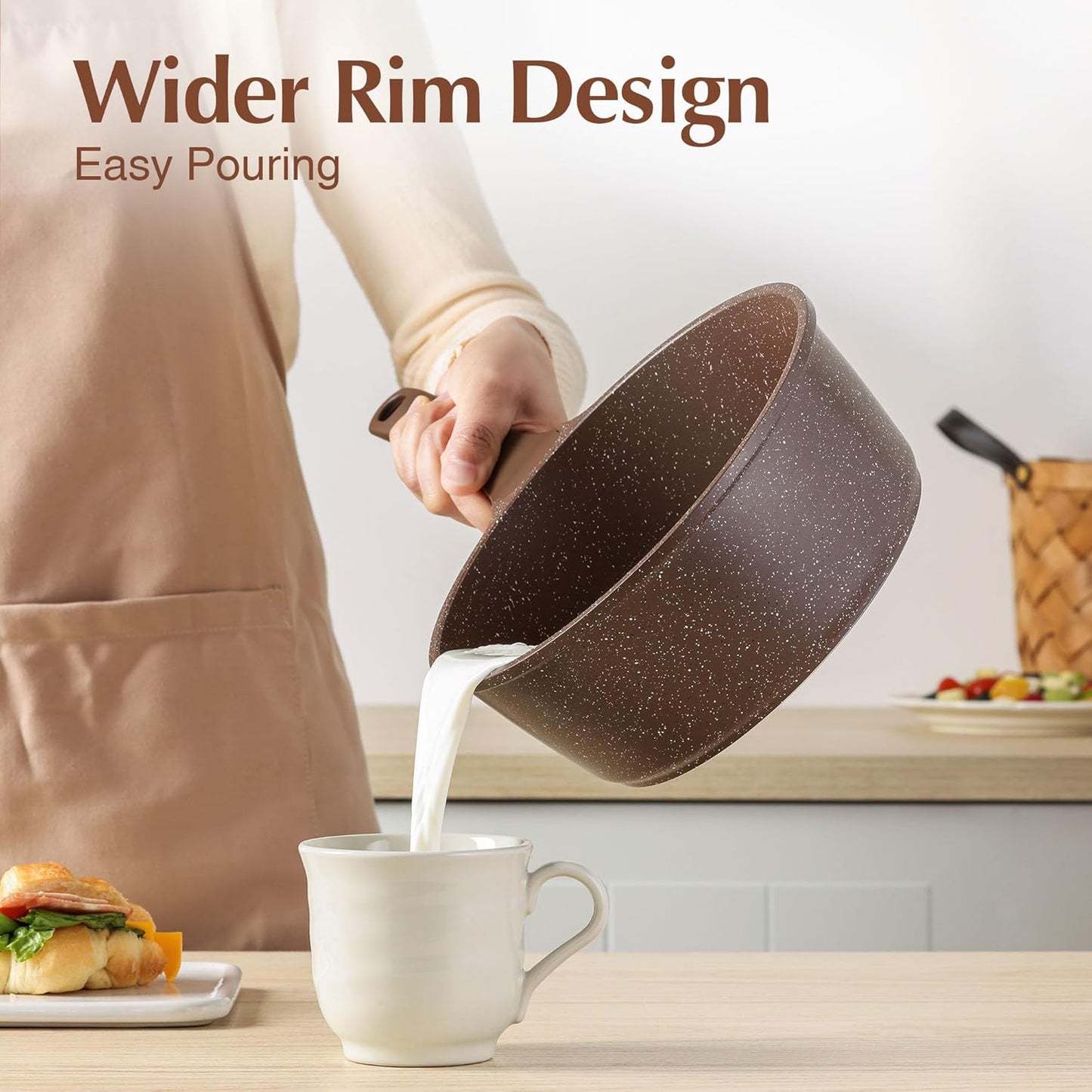 SENSARTE Saucepan Nonstick with Lid 1.5 Quarts Granite Coating Sauce Pot Small Kitchen Cooking Pot, Induction Comptable, Free of Intentionally Added PFOA