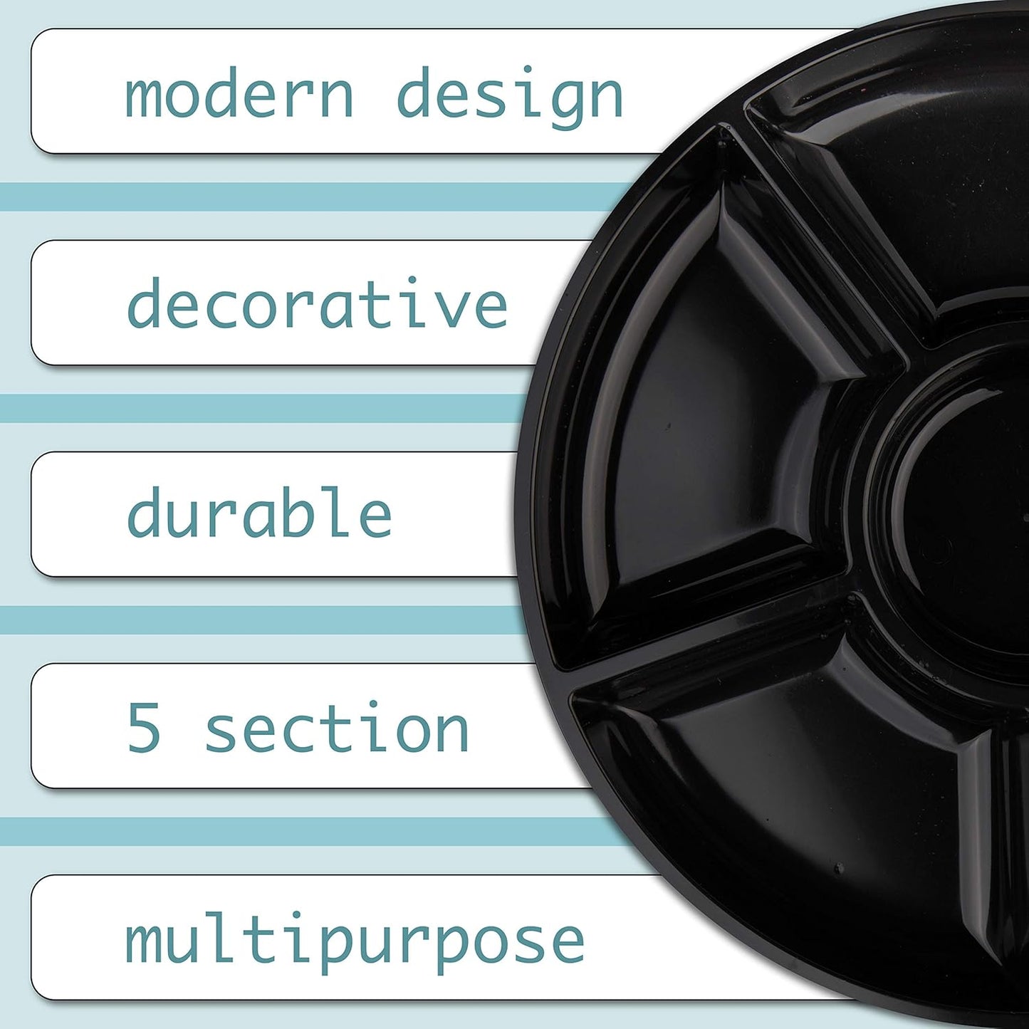 Plasticpro 6 Sectional Round Plastic Serving Tray/Platter (8, Black)