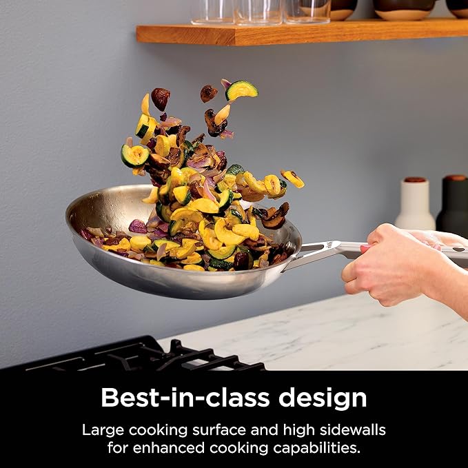 Ninja EverClad Commercial-Grade Stainless Steel 10.25" Fry Pan, Tri-Ply Pans, Oven Safe to 600°F, All Stovetops & Induction Compatible, Stainless, C90026