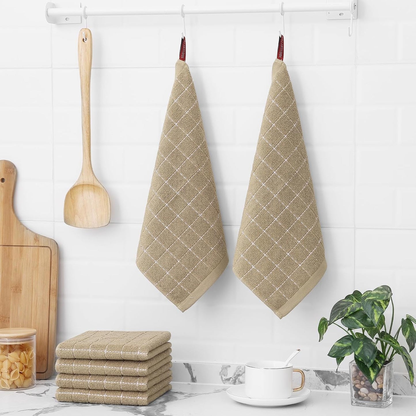 Homaxy 100% Cotton Terry Kitchen Dish Cloths, Ultra Soft and Absorbent Dish Towels for Kitchen, Perfect for Drying and Washing Dishes, 6 Pack, 12 x 12 Inches, Tan