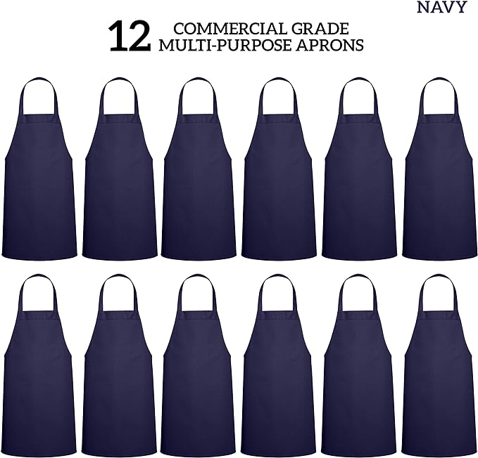 GREEN LIFESTYLE 12 Pack Professional Chef Apron – Grilling Aprons for Men, Waterproof Cooking Apron for BBQ, Work or Restaurant Use, Kitchen Aprons for Women – Navy, No Pockets
