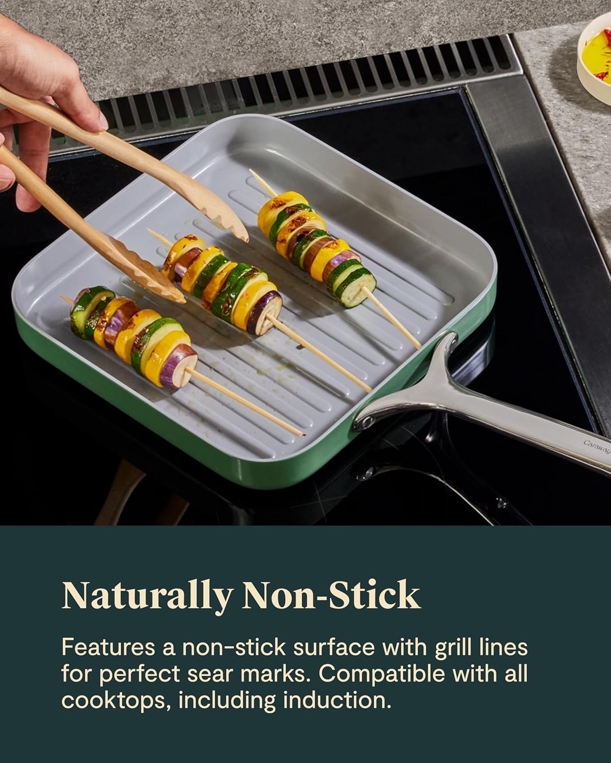 Caraway Square Grill Pan - 11” Grill Pan - Non-Stick Ceramic Coated - Non Toxic, PTFE & PFOA Free - Oven Safe & Compatible with All Stovetops - Perracotta