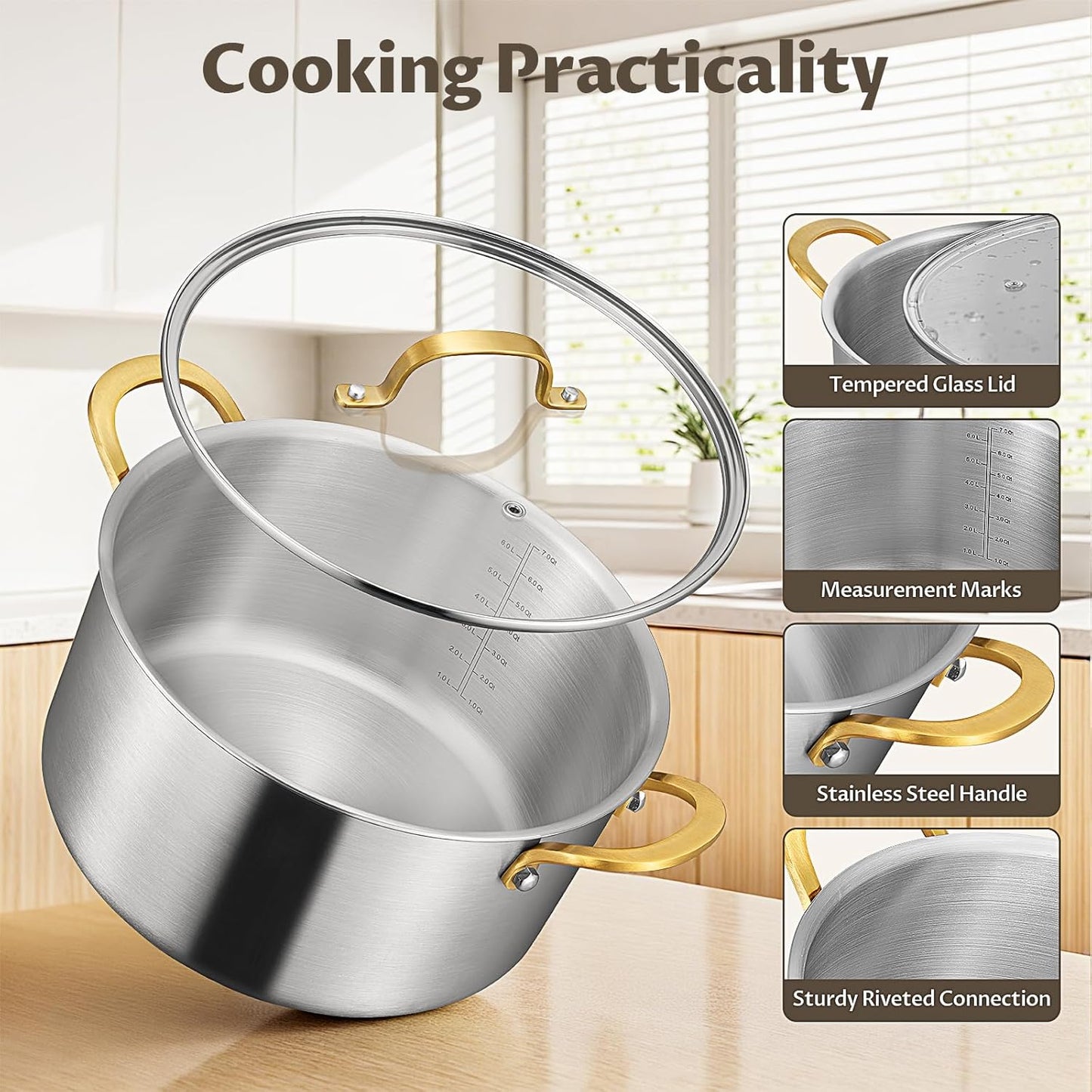 BEZIA 10 Quart Tri-Ply Stainless Steel Stock Pot, Nonstick Stockpot with Sturdy & Double Handle, Even Heating, Induction Cooking Pot for All Stoves, Large Soup Pot for Catering,Groups, Events, Silver