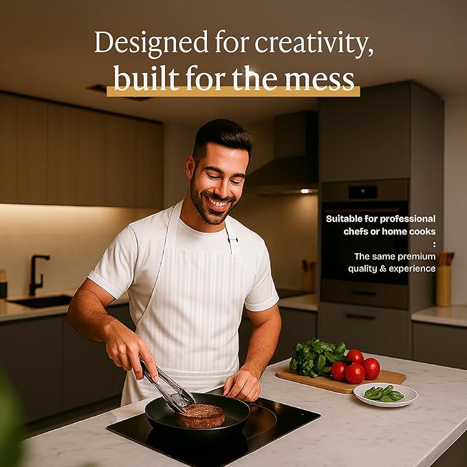 Will Well Kitchen Apron for Men and Women - 33" x 27" Oil-and-Water-Resistant with Adjustable Neck Strap and 38" Waist Ties for a Snug Fit, Lightweight with 2 Front Pockets - 1-Pack, White Stripe