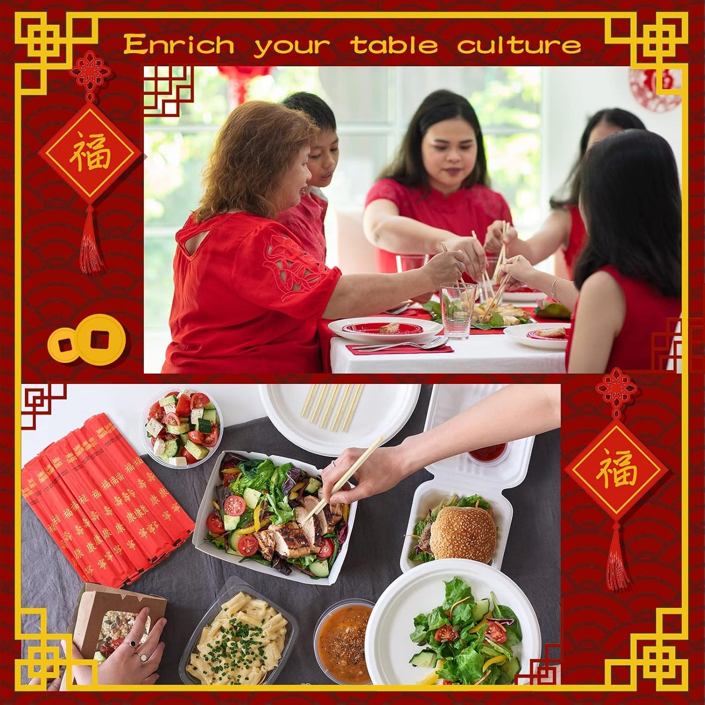 Sabary 1000 Pairs Bamboo Chopsticks Disposable Sleeved and Separated Chop Sticks Quality Chopsticks Disposable UV Treated(Joyous)