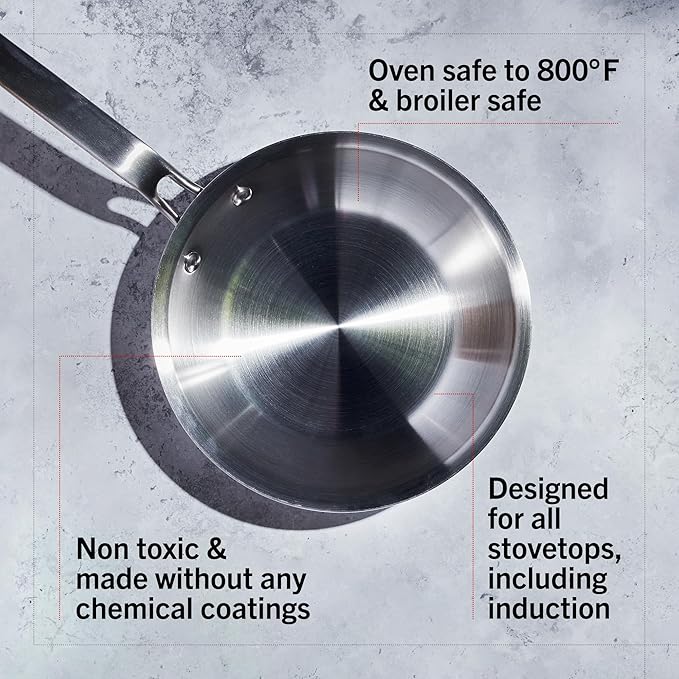 Heritage Steel Eater Series 5 Piece Fry Pan Set | Made in USA | 5-Ply Fully Clad Stainless Steel Pan | Stay Cool Handle Design | Induction Ready & Non-Toxic Pan