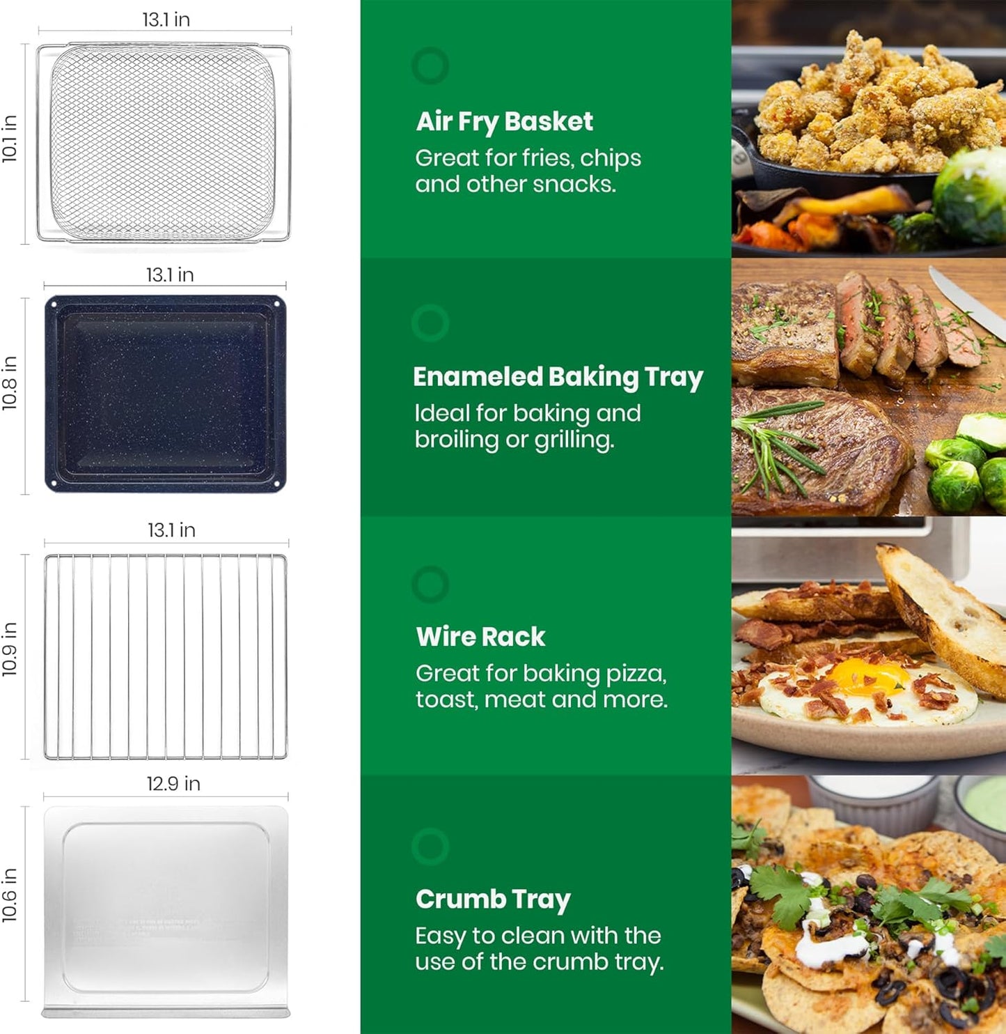 Infrared Heating Air Fryer Toaster Oven, Extra Large Countertop Convection Oven 10-in-1 Combo, 6-Slice Toast, Enamel Baking Pan Easy Clean with Recipe Book, Black Matte Stainless Steel