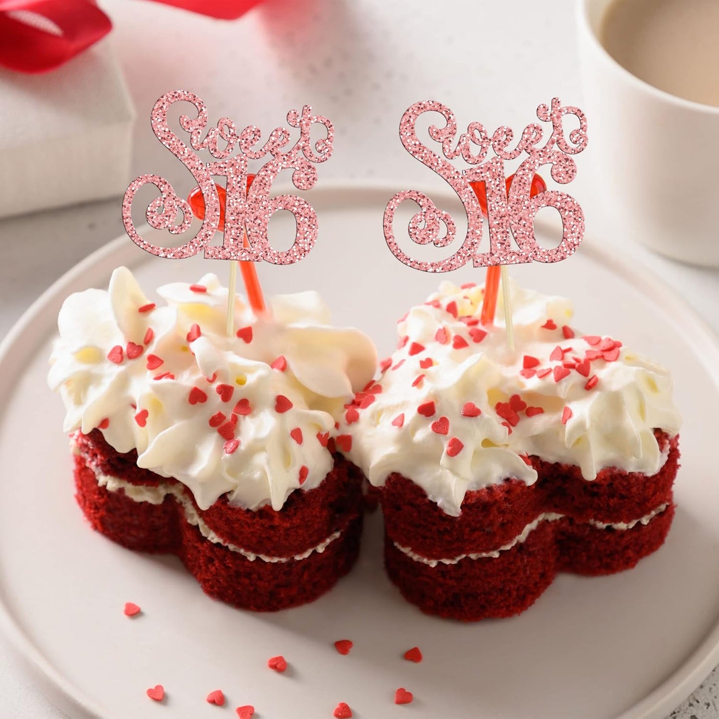 Gyufise 24 Pack 16th Birthday Cupcake Toppers Glitter Sixteen Happy Sweet 16 Cupcake Picks Cheers to 16 Years Old Cupcake Decorations for 16th Birthday Anniversary Party Cake Supplies Rose Gold