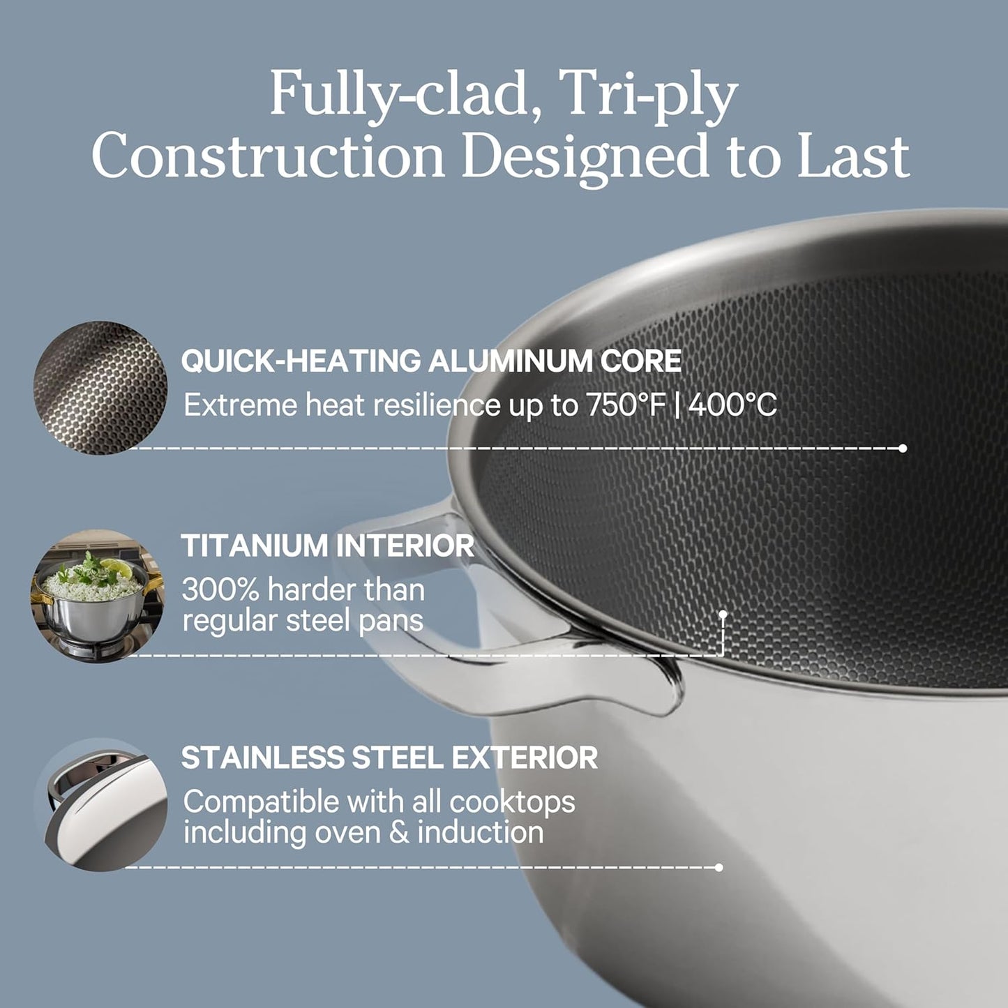 Our Place Titanium Mini Perfect Pot Pro - 2.75 Qt No-Coating Nonstick Pot | Tri-Ply Titanium & Stainless Steel | Oven-Safe up to 750°F & Compatible with All Cooktops | Gold