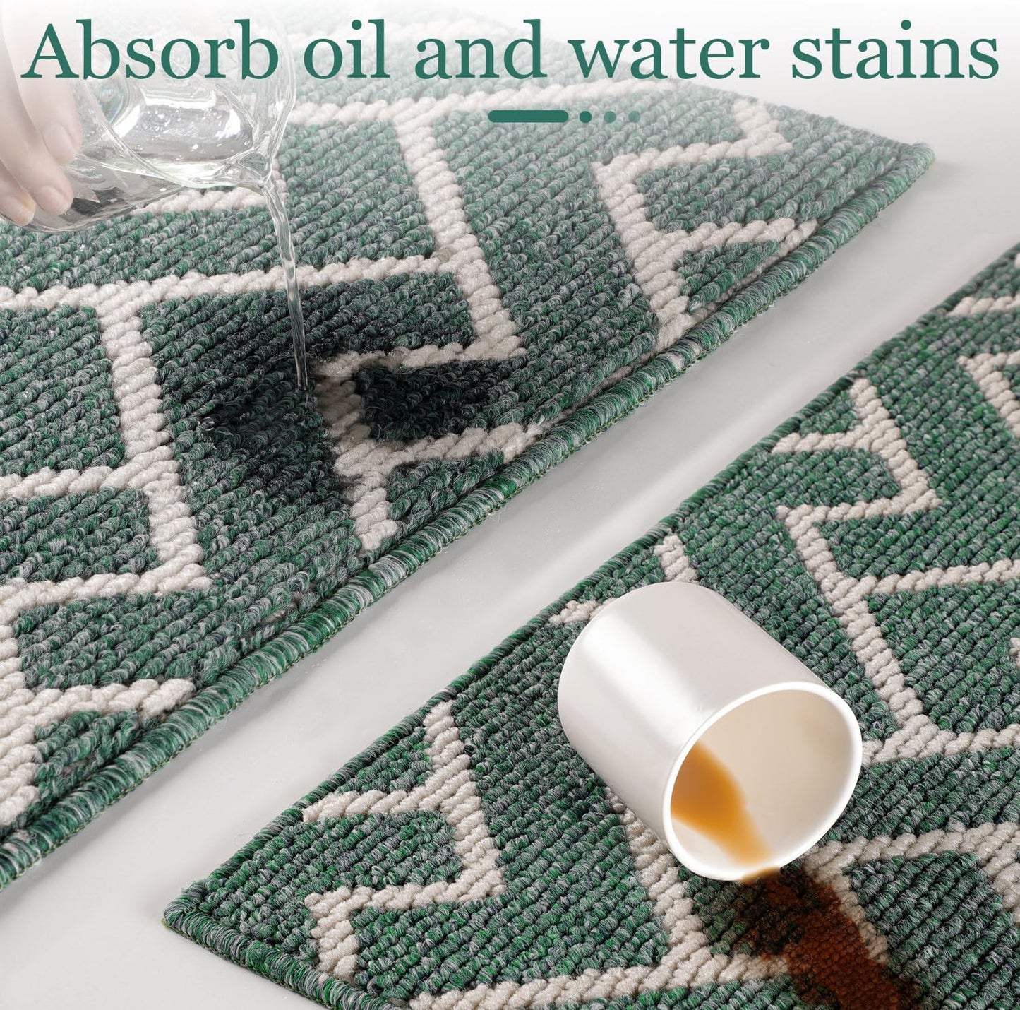 hicorfe Kitchen Rugs and Mats,Kitchen Mats for Floor,24"x35" Non Slip Runner Rug,Absorbent Resist Dirt Comfort Standing Mat Machine Washable for Entryway,Hallway,Front of Sink(Dark Green)